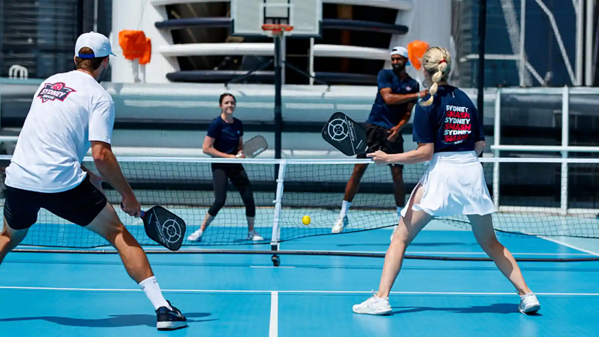 Pickleball players in action